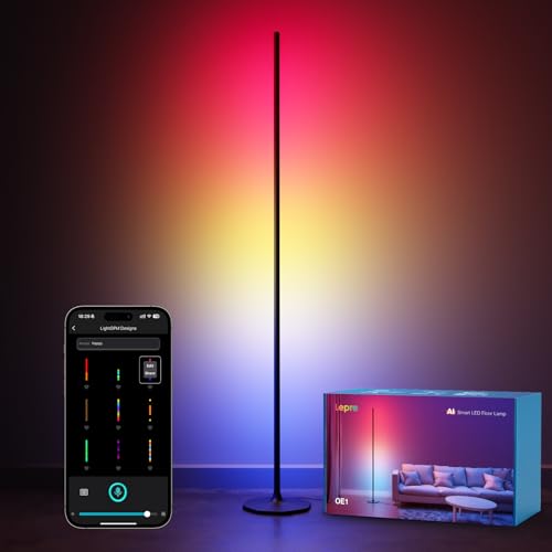 Lepro AI Smart Stehlampe Wohnzimmer OE1 Stehlampe Dimmbar (140CM) Sprachsteuerung/Musik Sync/DIY Personalisierter KI-Lichtdesigner Kompatibel mit Alexa/Google 16 Millionen Farben
