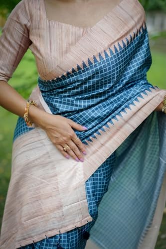 Image of SATIKA VASTRAM Tussar Silk Saree Solid Design Pure Soft Thread Weaving Contrast Border And Rich Pallu With Blouse Piece