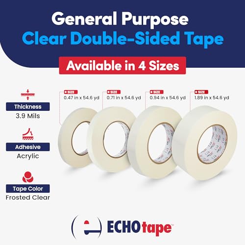 Image of ECHOtape DC-T274A General Purpose Frosted Clear Double Sided Tape for Mounting & Bonding | Double Sided Tape for General Purpose Bonding | Thin Adhesive Tape, 0.94 in x 54.6 yds