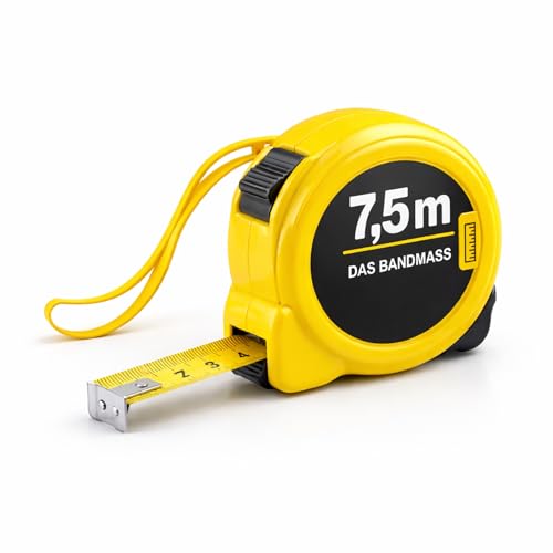 Bandmaß 7.5 Meter mit Halterung - robustes Maßband & Bandmass zum präzisen Messen mit Feststeller - Rollmassband & Massband mit Aufrollsystem (7.5m)