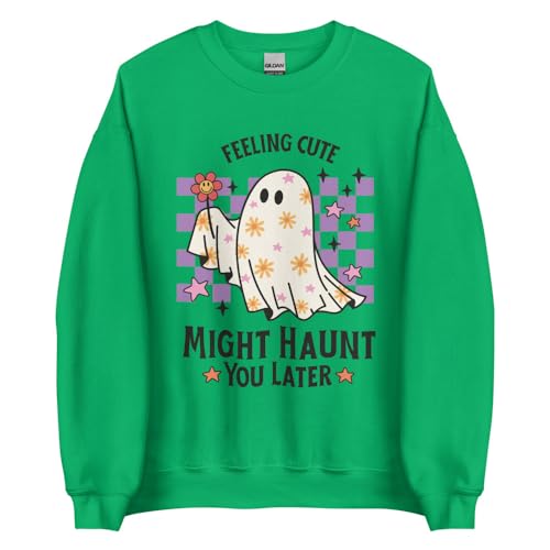 Feelin Cute Might Haunt You Later Sweater, Funny Halloween Crewneck Jumper, Cozy Cotton Blend, Long Sleeve Sweater
