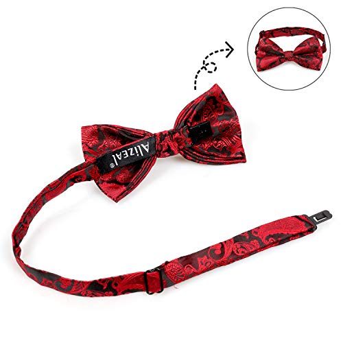 Alizeal Mens Paisley Bow Tie, Pocket Square, Cufflinks Set (Wine Red) #TOP2