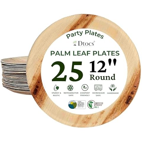 Dtocs Palm Leaf Plates 12" Pack 25 Cover