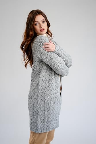 Image of SAOL Aran Coat for Women - Irish Open Front Fisherman Cardigan with Pockets - Merino Wool Made in Ireland