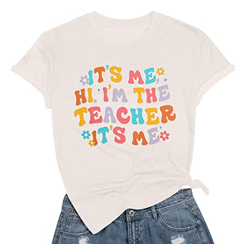 It's Me Hi I'm The Teacher Shirts Women Funny Teacher Life Tshirt Casual Teachers Appreciation Gift Tee Tops