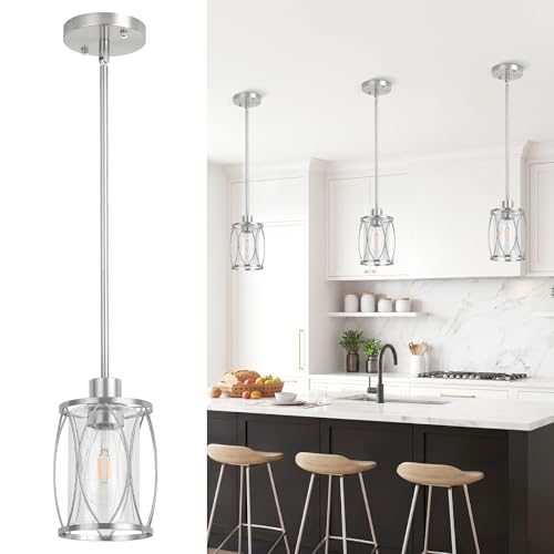 Image of Glass Pendant Lights Kitchen Island Brushed Nickel, 3 Pack