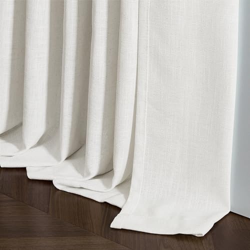 Image of Small Kitchen Linen Curtains 45 Inch Length 2 Panel Set for Windows Rustic Country Linen Cotton Light Filtering Drapes Privacy Pinch Pleated Back Tab Semi Sheer Curtains 45 Inches Long Beige White