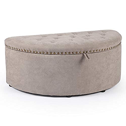 Image of Half Moon Modern Storage Ottoman Bench, Upholstered Bed End Bench Storage Chest,Couch pouffe Puffy Settee Footstool for livingroom Bedroom Gray