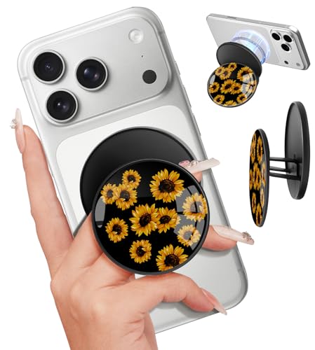Image of Magnetic Phone Grip, Cute Finger Grip Phone Stand, Sunflower