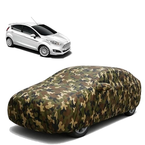 Image of Sulfar 100% Waterproof Car Body Cover Compatible with Mirror for Ford Fiesta Sport with Long Lasting Durable Material (Triple Stitched, Full Bottom Elastic, Camouflage Army)