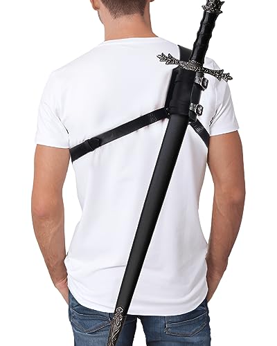 Medieval Leather Back Sword Shoulder Frog - Adjustable Sheath Holster Renaissance Warrior Costume Accessory - Thumbnail 2