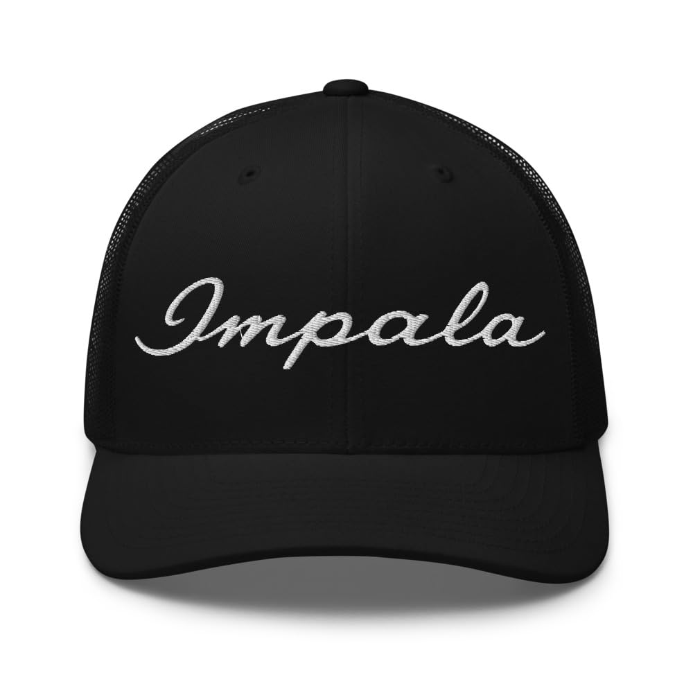 1958 Impala Script Trucker Hat - Vintage Chevy Car Mesh Back Cap - Retro Haftowana Snapback