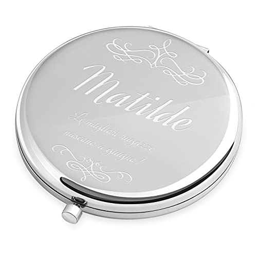 Maverton Specchietto da Borsa Personalizzato con Incisione Laser - Specchio Ingranditore + Specchio - Specchio Trucco - Pieghevole - Tascabile - regalo donna - regalo di Natale - Ragazze