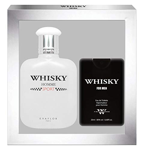 EVAFLORPARIS Whisky Sport Coffret Cadeau Eau de Toilette 100 ml + Parfum de Voyage Vaporisateur pour Homme 20 ml