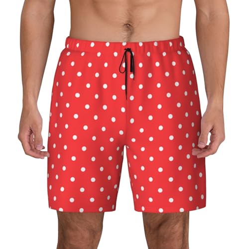 Pantalones cortos de natación rojos con lunares blancos para hombre