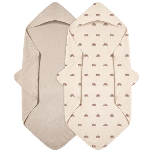 Peepeemax Kapuzenhandtuch Baby 2er-Pack, Musselin Baumwolle Baby Handtuch Kapuze, Weiche und Saugfäâ€¦ – Miniatur