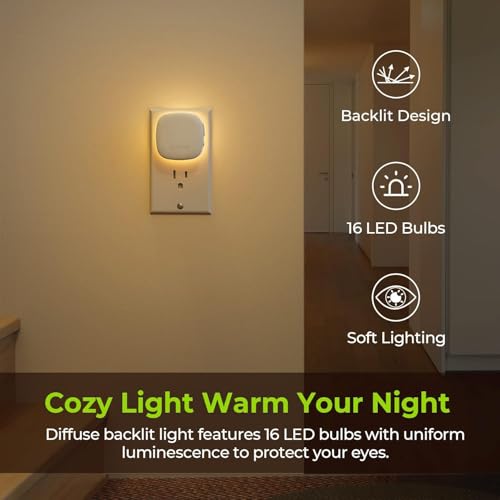 AUVON Plug-in LED Backlit Night Light with Motion Sensor & Dusk to Dawn Sensor, Dimmable Warm White Nightlight with 1-50 lm Adjustable Brightness for Bedroom, Bathroom, Stairs, Hallway (4 Pack) - Image 2