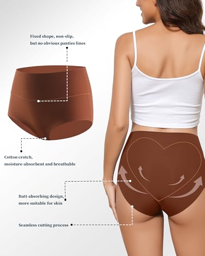 LEVAO Women's High Waist Seamless Underwear Full Coverage Brief No Show Panties Sexy Comfortable Pantie Multi Pack S-XXL3