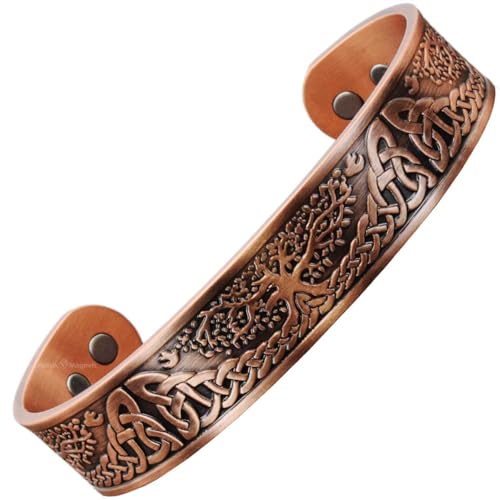 Pure Copper Magnetic Bracelet Men Women Copper Bangle 6 Magnets Unisex Adjustable- Celtic Tree of Life Bracelet-TRL
