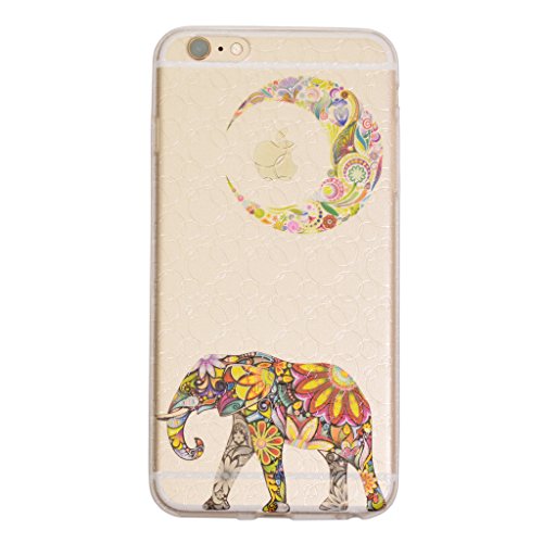 iPhone 6s Case, Cas Graphique Moon Elephant Design Case, Premium Graphic TPU with MultiLayer coating for iPhone 6s/6 (4.7 inch screen), Come with 2 screen protector