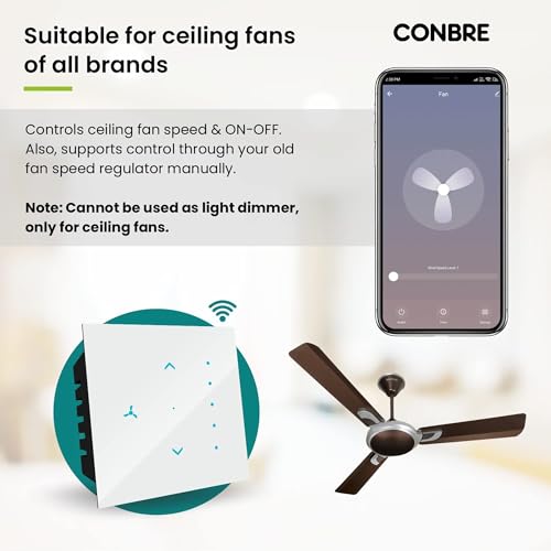 Conbre SF1 Wi-Fi based Smart Fan Touch Switch for automation, remote and 5 speed control | Compatible with Alexa, Google Assistant & Siri (White) 3 41JZ1VW2UOL