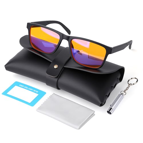 MOSSLIAN Amber Blue Light Blocking Glasses for Computer, Lightweight Bluelight Glasses Men Women,Anti-Fatigue and Migraine Relief,Gaming Glasses For Computer Screen,TV,Phones