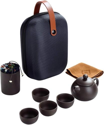 Service à thé de voyage en céramique avec théière argile tasses et boîte pour rituel Kungfu
