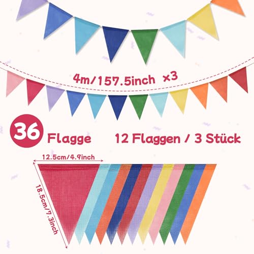Wimpelkette Outdoor,Kaluofan 3 Stück Wimpelkette Geburtstag Bunte,Girlande Outdoor Regenbogen Deko Kindergeburtstag,Wimpelgirlande für Geburtstag Kinderzimmer Deko, Babyparty Gartenparty,Einschulung