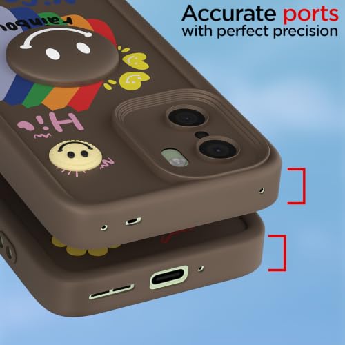 Image of Pikkme Back Cover for OnePlus 15R 5G | Soft Silicone| Cute Rainbow Smile & 3D Cartoon Flower Design | Shockproof Raised Camera Protection Bumper Case (Brown)
