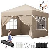 Devoko Tonnelle Pliante 3x3 m Imperméable, Pop up Tent Pliable avec 4 Parois Amovibles, Barnum Pliant Professionnel avec 3 Hauteur Réglable Protection UV 50+ pour Jardin, Terrasse, Camping(Beige)