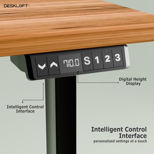 Image of Height Adjustable Electric Standing Desk | Ergonomic Sit Stand Workstation with Walnut Wood Grain Desktop | Motorized Computer Desk for Home Office (Black Frame & Brown Top, 1200 x 600 mm)