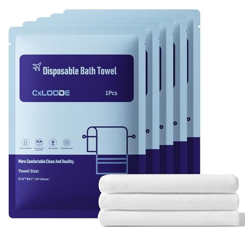 Image of 5 Pack Disposable Bath Towels for Travel, Disposable Towels Travel Towel Reusable for Hotel Travel Essential, Large Camping Towel 55.1 x 27.5 Inches, for Hiking Camping Sports Swimming and Traveling