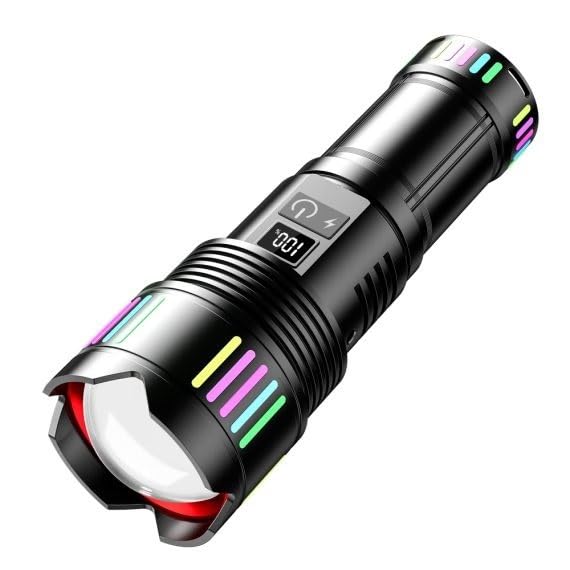 CREDLY Aluminum Alloy Strong Light Flashlight USB Rechargeable Tactical LED with Telescopic Zoom Digital Power Display High Power Torch Multi-Mode Adjustable Focus for Camping Emergency & Outdoor Use-image-33