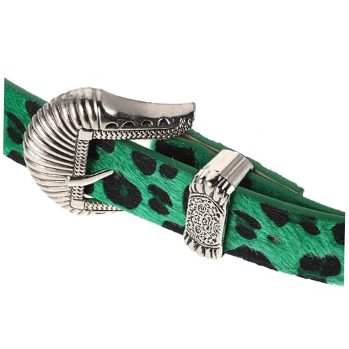 Women Vintage Leopard Print Wide Waist Belt with Western Buckle for Casual Wear and Dresses Elegant Retro Style Green3