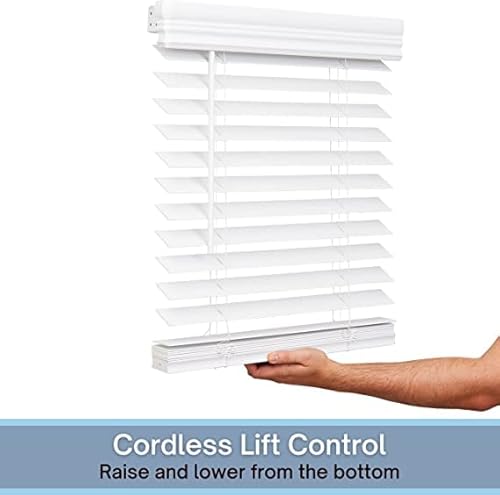 Lotus & Windoware Cordless, 2 Inch Faux Wood Blind, 11" Wide X 72" Long, Smooth, Bright White #TOP4
