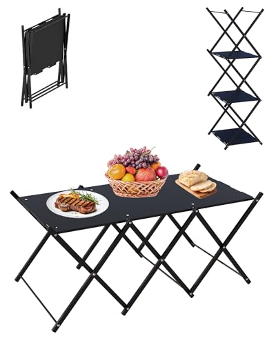 Foldable Camping Table & Shelf, 2-in-1 Portable Aluminum Picnic Table and 3-Tier Storage Rack, Lightweight Low Table with Carrying Bag for Outdoor, Beach, Picnic, BBQ and Party