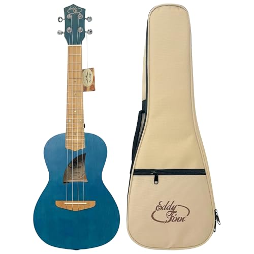 Eddy Finn Bamboo Beach Concert Ukulele for Adults, Beginner and Professional Musical Instrument, Travel-Friendly with Gig Bag, Concert Blue