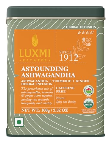 Luxmi Estates Ashwagandha Turmeric | Adaptogen Tea | Immunity Support | Loose Leaf - 100g/3.52oz (50 Cups)
