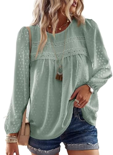 Image of Falechay Womens Tops Flowy Boho Dressy Casual Lace Cute Long Sleeve Shirts