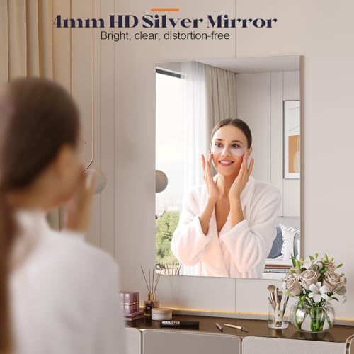 Brauthon Frameless Mirror for Bathroom, 28"x32" Frameless Bathroom Mirrors for Over Sink, Large Tempered Glass Square Vanity Mirror, Bathroom Mirror for Living Room, Bedroom, Entryway by Brauthon - Used condition - Image 4