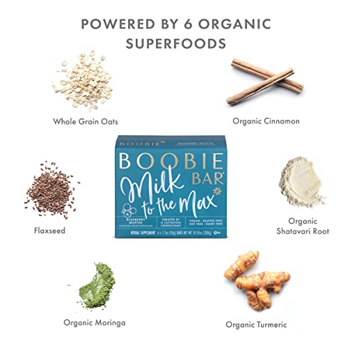 Boobie Bar Superfood Lactation Bars, Lactation Snacks For Breastfeeding To Increase Milk Supply, Fenugreek-Free, Gluten-Free, Dairy-Free, Vegan - Blueberry Muffin (1.7 Ounce Bars, 6 Count) #TOP3