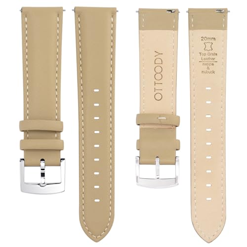 OTTOODY Leather Watch Bands Strap Quick Release, Elegant & Soft Top Grain Genuine Leather Watch band for Men Women, 22mm 21mm 20mm 18mm 16mm Replacement Straps for Watch & Smartwatch, Silver Buckle by OTTOODY - Used condition - Image 3