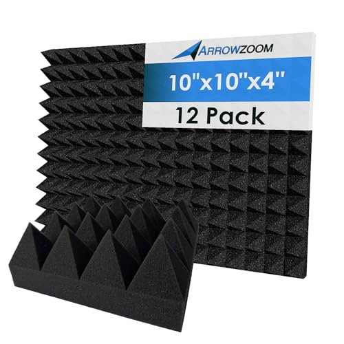Arrowzoom 12 Acoustic Foam Panels 10"x10"x4" Black Pyramid