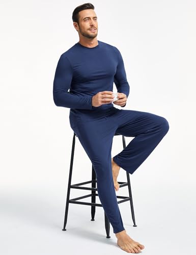Image of GYS Bamboo Viscose Men's Pajama Sets Long Sleeve Plaid Loungewear Sets with Pockets