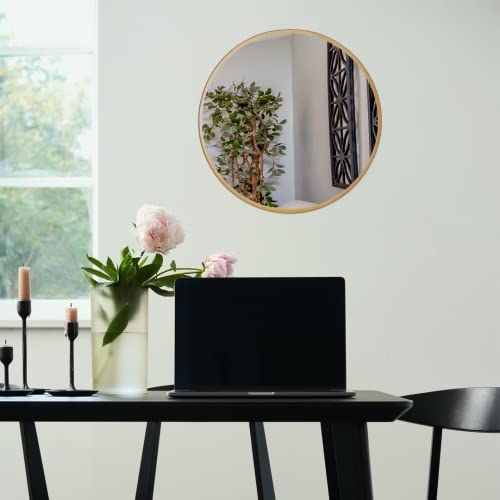 Image of Quality Glass Wall Mirror Metal Frame Round Metal Frame Wall Mirror for Bathroom, Living Room, Vanity Decorative Wall Mirror Wall Mounted (18X18 Inches) - Golden
