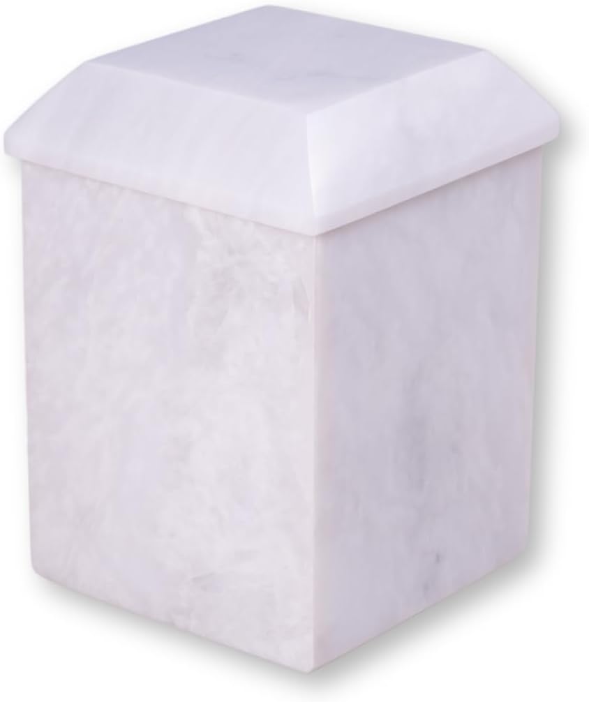 Deering Moments White Marble Urn for Human Ashes, Medium Cremation Urn for Memorial, Ground Burial Urn - Human or Pet Urn Holds up to 60 LBS Pre Cremation Weight