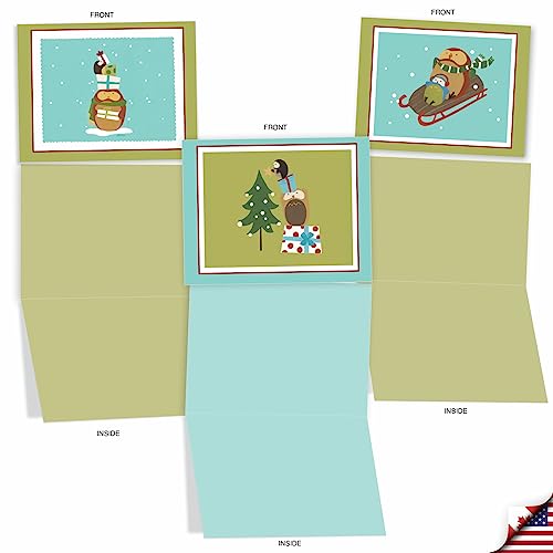 Image of The Best Card Company - 10 Blank Animal Christmas Note Cards - Assorted Bulk Holiday Cards for Men and Women, Fun Wildlife (4 x 5.12 Inch) - Holiday Hoots M2989XSB