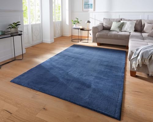 Taracarpet Supersoft kurzflor Teppich Fiona Wohnzimmer Schlafzimmer Kinderzimmer Flur Läufer waschbar rutschfest Uni New Blau 140x200 cm