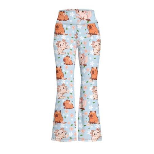 Image of Girls Leggings Floral Print High-Waisted Flared Pants 5-14 Years