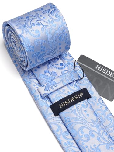 Image of HISDERN Men Floral Ties Woven Classic 3.4 inch Necktie Set Formal Tie Pocket Square for Wedding with Handkerchief Gift Box